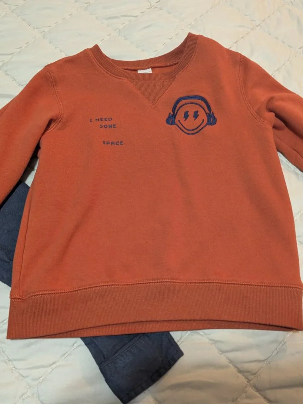 Boys Long Sleeve Button Down Shirt and Orange Sweatshirt